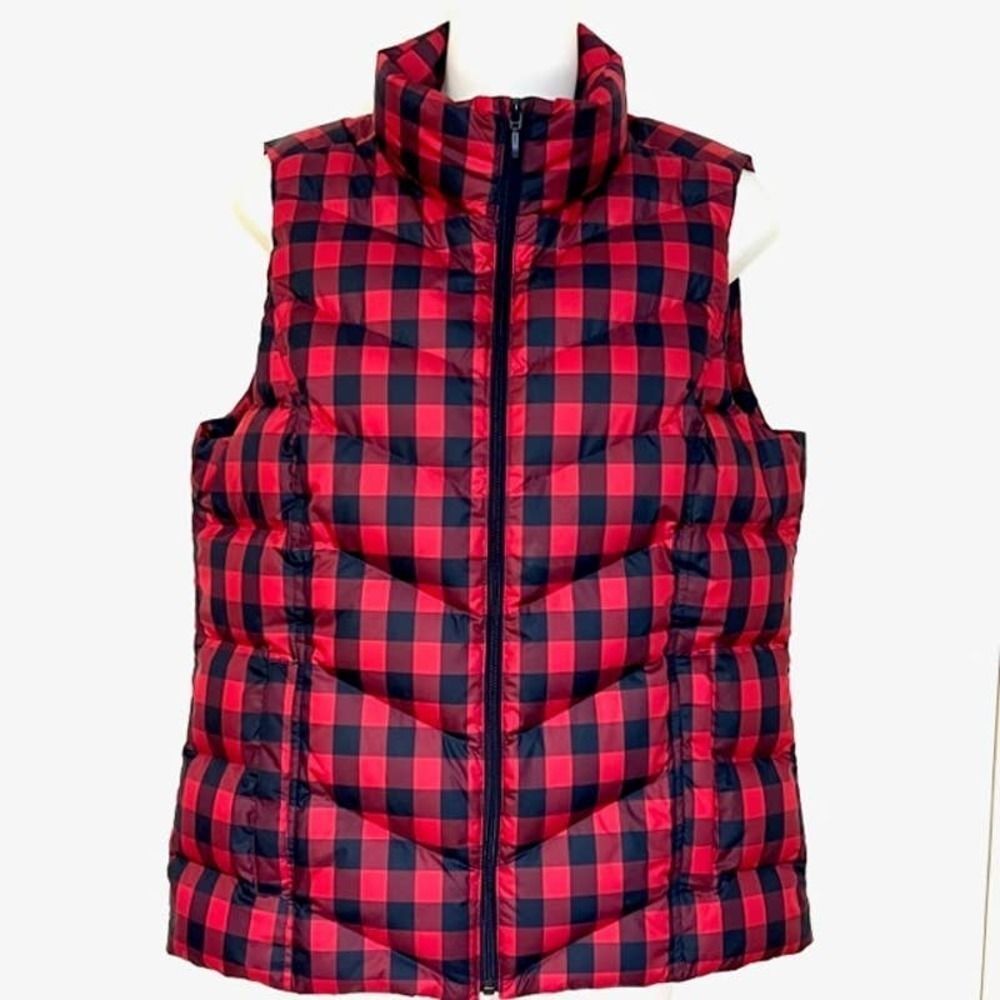 LANDS END NAVY & RED BUFFALO PLAID DOWN FILLED PUFFER VEST SIZE SMALL 6-8